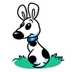 Fototapeta na wymiar Little dog dalmatians parody animal character sitting lawn cartoon illustration isolated image 