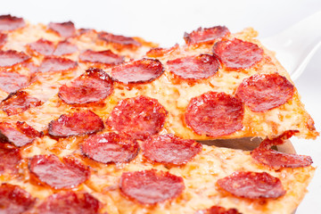 round pizza on white background