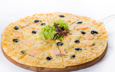 round pizza on white background