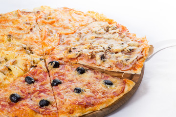 round pizza on white background