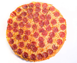 round pizza on white background