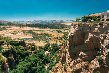 The Tajo De Ronda Is A Gorge Carved By The Guadalevin River, On Which The Town Of Ronda, Spain
