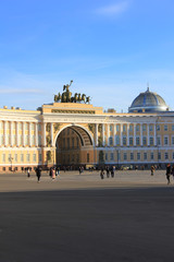 Arch of General Staff building on Palace square in St. Petersburg, Russia on summer day