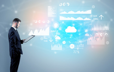 Adviser standing and presenting economical results and report of a multinational company
