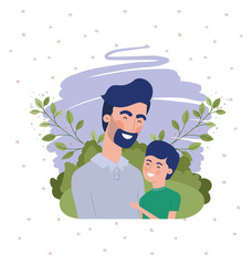 happy fathers day card with dad and son characters