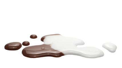 Spilled chocolate milk puddle isolated on white background and texture, clipping path