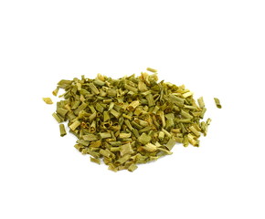 Dried chives chopped isolated on white background