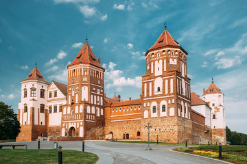 Fototapeta na wymiar Mir, Belarus. Mir Castle Complex. Architectural Ensemble Of Feudalism, Cultural Monument, UNESCO Heritage. Famous Landmark In Summer