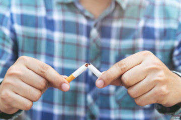 Man refusing cigarettes concept for quitting smoking and healthy lifestyle.or No smoking campaign...