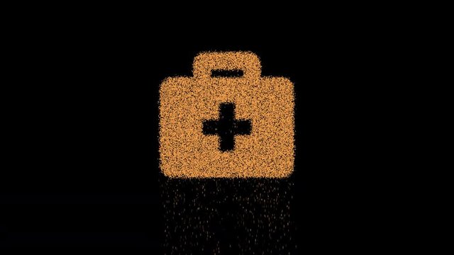 Symbol briefcase medical appears from crumbling sand. Then crumbles down. Alpha channel Premultiplied - Matted with color black