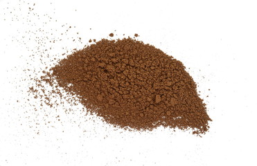 Coffee powder isolated of white background. A little coffee over a white surface. Milled coffee.