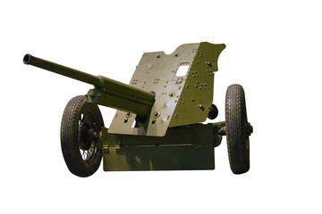 artillery gun isolated on white background. artillery  gun from the second world war