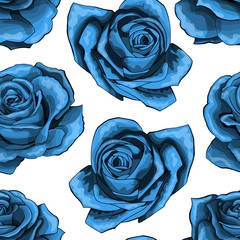 Blue roses vintage seamless pattern. Blue rose flowers isolated on background