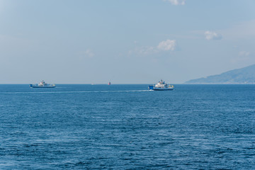 Ferries and View of Sicily from the Mediterranean Sea