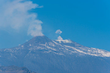 Mt. Etna Volcano Emitting Smoke on a Sunny Day
