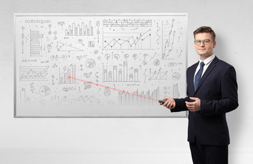 Professor with laser pointer teaching geometry