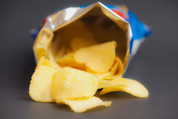 bag of potato chips with close up