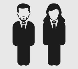 Corporate couple Icon. Standing Male and female businessman symbol on gray background. Flat style vector EPS.