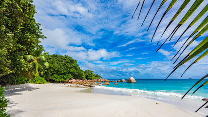 Fototapeta na wymiar Paradise beach at anse lazio on the seychelles 61