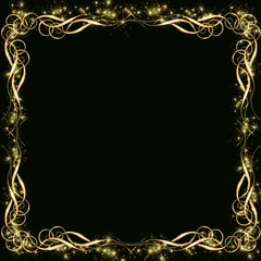 Vector golden frame with effects of light. Preparation for postcard Christmas wedding