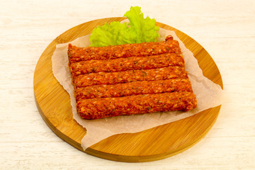 Raw beef sausages