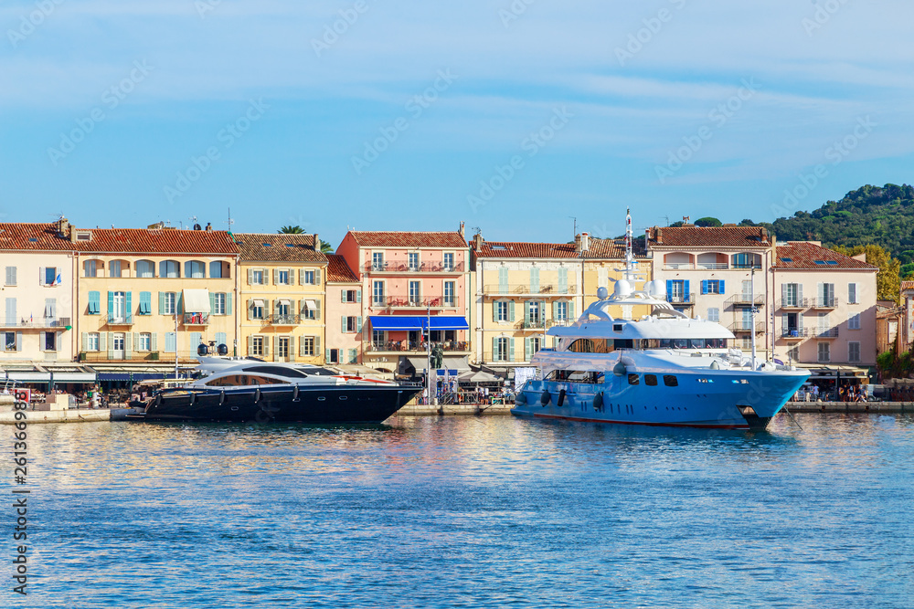 Wall mural boats and luxury yachts in por of saint tropez, france