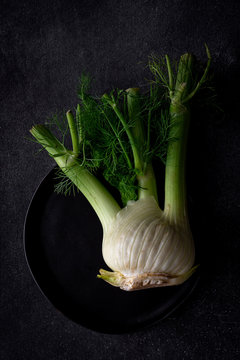 From above organic healthy fresh raw fennel Healthy food