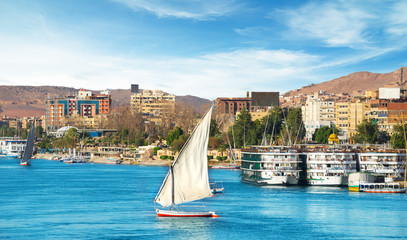 Sailboats and ships on Nile © zevana