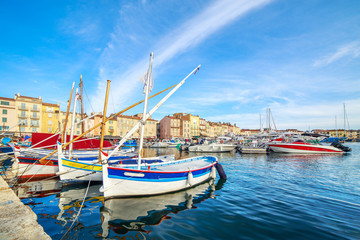 Naklejka na ściany i meble Boats and luxury yachts in por of Saint Tropez, France