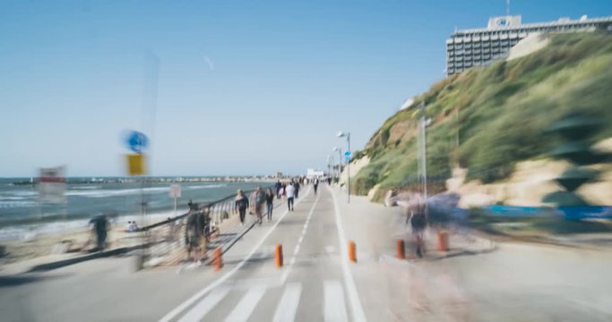 Israel Tel Aviv beach walk way Hyper lapse