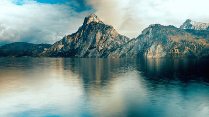 Iconic mountain tops near lake in Austria