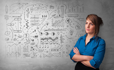 Fototapeta premium Casual person thinking with drawn signs concept 