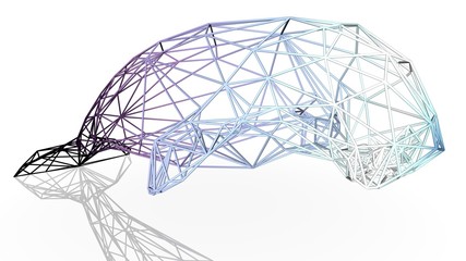 3d rendering of an artistic animal with reflection isolated on white background