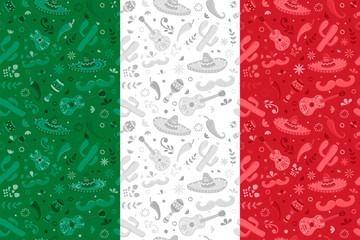 Mexican flag background with mexico culture icons