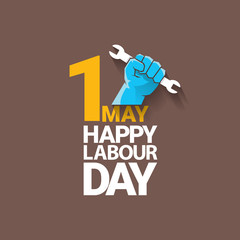 1 may - happy labour day. vector happy labour day poster or banner with clenched fist. workers day poster. labour day label or badge