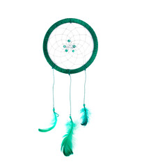 magic green dream catcher with feathers isolated on the white