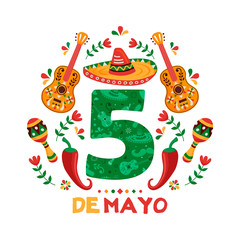 Cinco de Mayo card of mexican mariachi decoration
