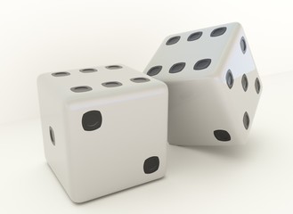 3D rendering. Isolated dices with points on white background