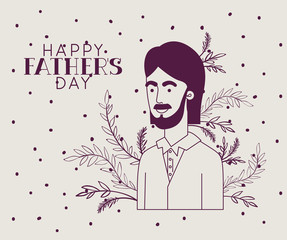 happy fathers day card with dad and leafs plant decoration