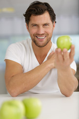 happy man with apples