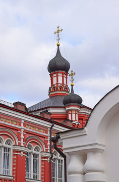 The refectory church of the Nativity monastery was built in 1904 -1906. Architect Peter Vinogradov. Russia, Moscow, April 2019.