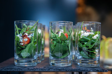 Beautifully decorated catering banquet table with different food snacks