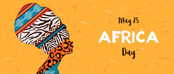 Happy Africa Day banner of animal print woman