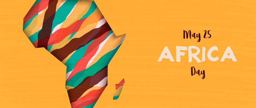 Happy Africa Day banner of african paper cut map