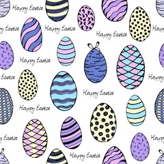 Hand-painted happy Easter seamless background. Sketch of the colourful eggs. Easter eggs seamless pattern.