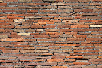Old red brick wall texture background with scratches, cracks, dust, crevices, roughness.  Grungy Wide Brickwall. Grunge Red Stonewall Background.Abstract Web Banner. Old brick wall.  Seamless bricks t