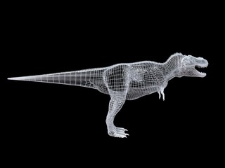 3d rendering of a white wired dino isoalted on black background © Archmotion.net