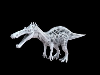 3d rendering of a white wired dino isoalted on black background © Archmotion.net