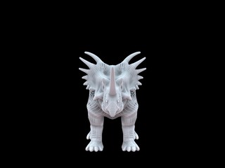 3d rendering of a white wired dino isoalted on black background