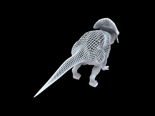 Obraz premium 3d rendering of a white wired dino isoalted on black background